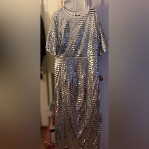 Boohoo size 16 silver sequin formal dress